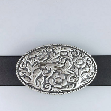 Western Men Zinc alloy Leather Belt Buckle Cowboy Cowgirl Flower Oval Pattern