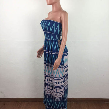 Casual Printed Strapless Maxi Dress
