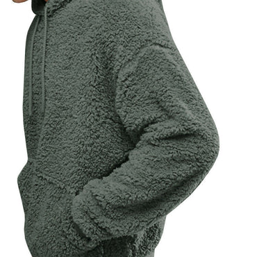 Autumn and winter men's Sherpa pullover hoodie sweatshirt pocket coat fuzzy fluffy jacket
