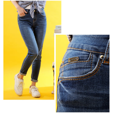 High quality skinny elastic women Jeans high waist pencil jeans long
