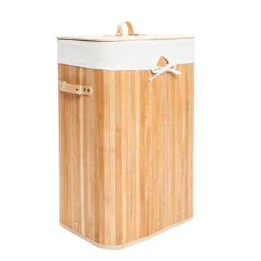 Bamboo Laundry Hamper, Single Lattice Folding Cloth Storage Basket Dirty Clothes Hamper, Collapsible Hamper with Lid and Removable Lining RT