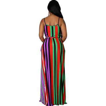 Casual Striped Straps Maxi Dress