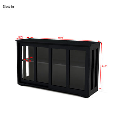 Free shipping Kitchen Storage Sideboard, Antique Stackable Cabinet for Home Cupboard Buffet Dining Room (Black Sideboard with Sliding Door Window)