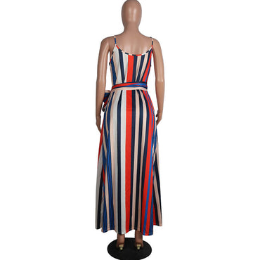 Casual Striped Straps Maxi Dress