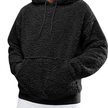 Autumn and winter men's Sherpa pullover hoodie sweatshirt pocket coat fuzzy fluffy jacket