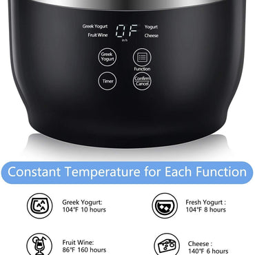 Yogurt Maker, Yogurt Maker Machine with Stainless Steel Inner Pot, Greek Yogurt Maker with Timer Control, Automatic Digital Frozen Yogurt Maker with 2 Glass Jars 1 Quart and Strainer for Home Organic