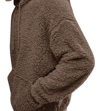 Autumn and winter men's Sherpa pullover hoodie sweatshirt pocket coat fuzzy fluffy jacket