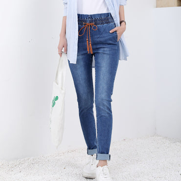 Factory manufacturer good stretch 9.4oz Cotton polyester lycra satin denim fabric for making women jeans