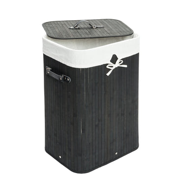 Bamboo Laundry Hamper, Single Lattice Folding Cloth Storage Basket Dirty Clothes Hamper, Collapsible Hamper with Lid and Removable Lining RT