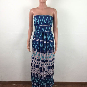 Casual Printed Strapless Maxi Dress
