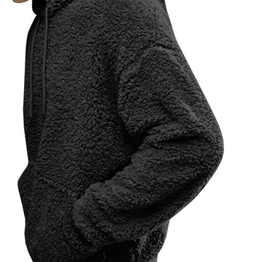 Autumn and winter men's Sherpa pullover hoodie sweatshirt pocket coat fuzzy fluffy jacket
