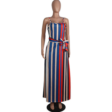 Casual Striped Straps Maxi Dress
