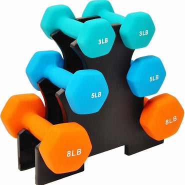 BalanceFrom Colored Neoprene Coated Dumbbell Set with Stand DB-358