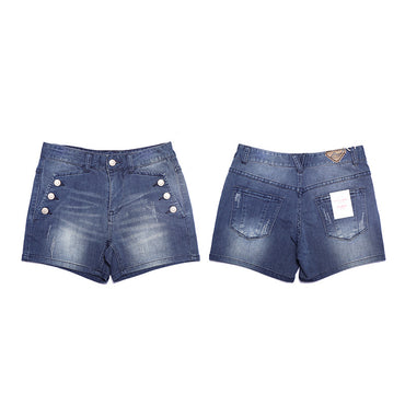 Women Elastic High Waist Shorts Fashion Feminino Denim Shorts for Women Loose Cuffs Straight Blue Short Jeans