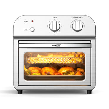Geek Chef Air Fryer Toaster Oven, 4 Slice Convection Airfryer Countertop Oven, Roast, Bake, Broil, Reheat, Fry Oil-Free, Cooking 4 Accessories Included, Stainless Steel,1500W