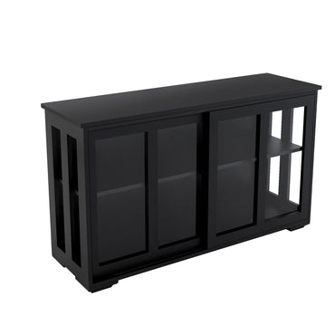 Free shipping Kitchen Storage Sideboard, Antique Stackable Cabinet for Home Cupboard Buffet Dining Room (Black Sideboard with Sliding Door Window)