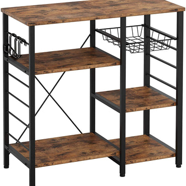3-Tier Industrial Kitchen Baker's Rack Utility Microwave Oven Stand Storage Cart Workstation Shelf with 10 Hooks