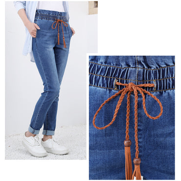 Factory manufacturer good stretch 9.4oz Cotton polyester lycra satin denim fabric for making women jeans