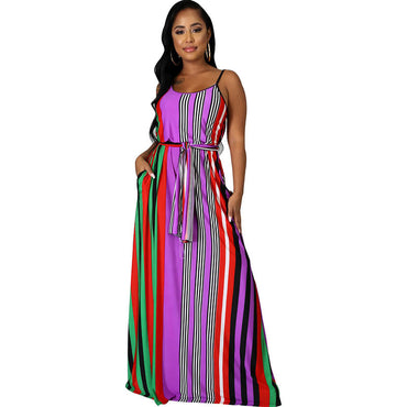 Casual Striped Straps Maxi Dress