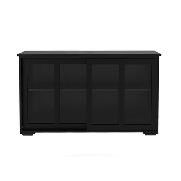 Free shipping Kitchen Storage Sideboard, Antique Stackable Cabinet for Home Cupboard Buffet Dining Room (Black Sideboard with Sliding Door Window)