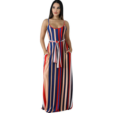 Casual Striped Straps Maxi Dress
