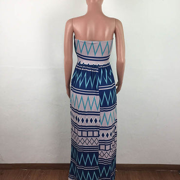 Casual Printed Strapless Maxi Dress