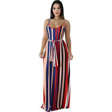 Casual Striped Straps Maxi Dress