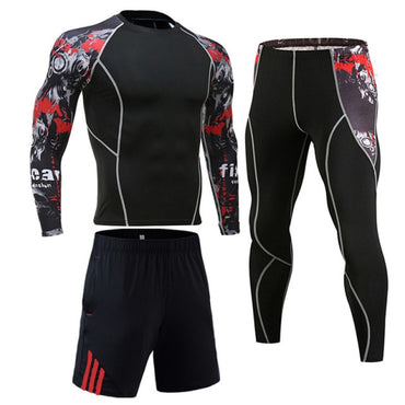 3 Pcs/Set Men's Tracksuit Gym Fitness Compression Sports Suit Clothes Running Jogging Sport Wear Exercise Workout Tights