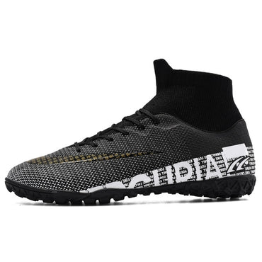 ZHENZU Turf Black Men Soccer Shoes Kids Cleats Training Football Boots High Ankle Sport Sneakers Size 35-45 Dropshipping