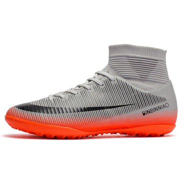 ZHENZU Turf Black Men Soccer Shoes Kids Cleats Training Football Boots High Ankle Sport Sneakers Size 35-45 Dropshipping