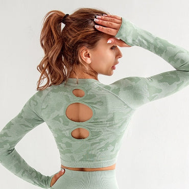 Women Seamless Push Up Sport set Women's Sports Crop Top sport legging Wear Woman long sleeve Yoga Fitness Sexy Back Along Buy