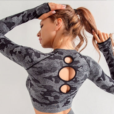 Women Seamless Push Up Sport set Women's Sports Crop Top sport legging Wear Woman long sleeve Yoga Fitness Sexy Back Along Buy