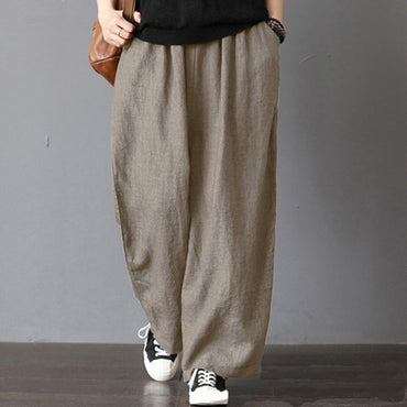 Women Harem Pants Trousers Boho Mid Waist Pants Women Solid Check Pants Baggy Wide Leg Casual Capris 2021