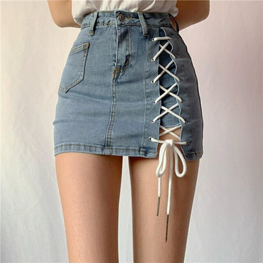 summer denim high waist criss-cross bandage skirt shorts women fashion sexy tight elastic short jeans womens clothing 2020