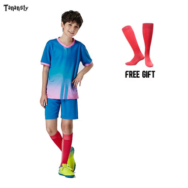 Free socks Custom Kids Soccer jerseys sets football uniform Boys 2020 Football jersey soccer Kids Joursey Sport set with socks