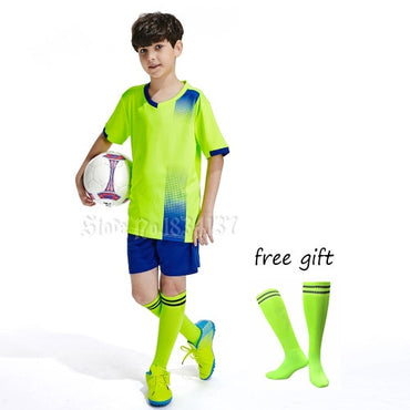 Free socks Custom Kids Soccer jerseys sets football uniform Boys 2020 Football jersey soccer Kids Joursey Sport set with socks