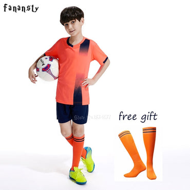 Free socks Custom Kids Soccer jerseys sets football uniform Boys 2020 Football jersey soccer Kids Joursey Sport set with socks