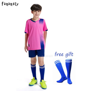 Free socks Custom Kids Soccer jerseys sets football uniform Boys 2020 Football jersey soccer Kids Joursey Sport set with socks