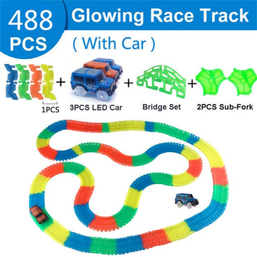 Railway Magical Glowing Flexible Track Car Toys Children Racing Bend Rail Track Led Electronic Flash Light Car DIY Toy Kids Gift