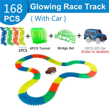 Railway Magical Glowing Flexible Track Car Toys Children Racing Bend Rail Track Led Electronic Flash Light Car DIY Toy Kids Gift