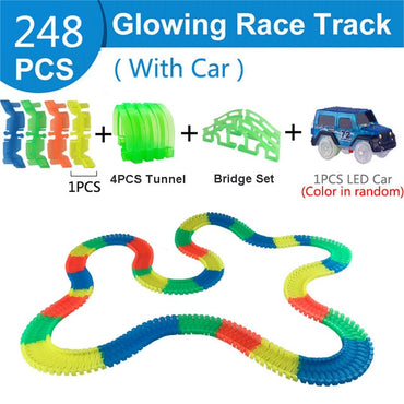 Railway Magical Glowing Flexible Track Car Toys Children Racing Bend Rail Track Led Electronic Flash Light Car DIY Toy Kids Gift