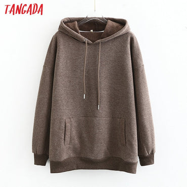 Tangada women fleece hoodie sweatshirts winter japanese fashion 2020 oversize ladies pullovers warm pocket hooded jacket SD60