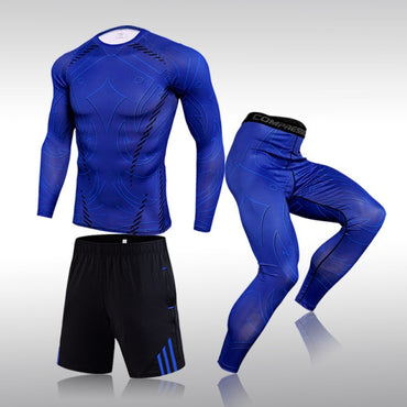 3 Pcs Set Men's Workout Sports Suit Gym Fitness Compression Clothes Running Jogging Sport Wear Exercise Rashguard Men