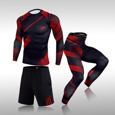 3 Pcs Set Men's Workout Sports Suit Gym Fitness Compression Clothes Running Jogging Sport Wear Exercise Rashguard Men