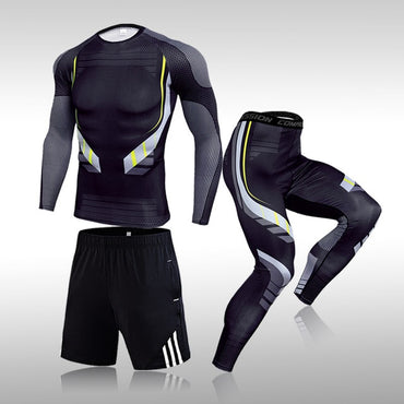 3 Pcs Set Men's Workout Sports Suit Gym Fitness Compression Clothes Running Jogging Sport Wear Exercise Rashguard Men
