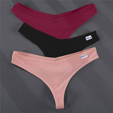 3PCS/Set G-string Panties Cotton Women's Underwear Sexy Panties Female Underpants Thong Solid Color Pantys Lingerie M-XL Design