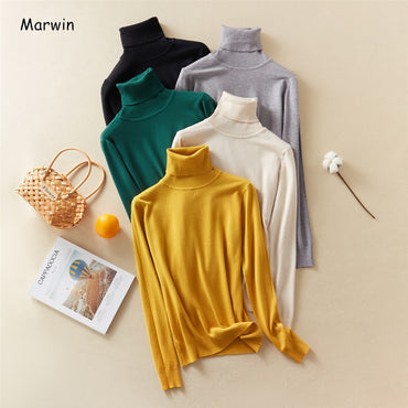 Marwin New-Coming Autumn Winter Tops Solid Turn-Down Collar Pullovers Female Thick Turtleneck Knitted High Street Women Sweater