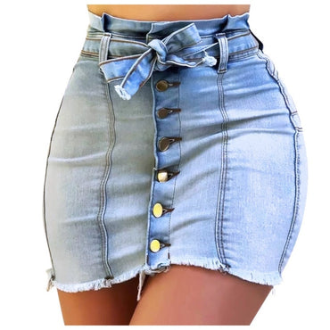 Women Blue Skinny Denim Skirt Casual High Waist Denim Skirts Summer High Street Pockets Button All-matched Jeans Skirt
