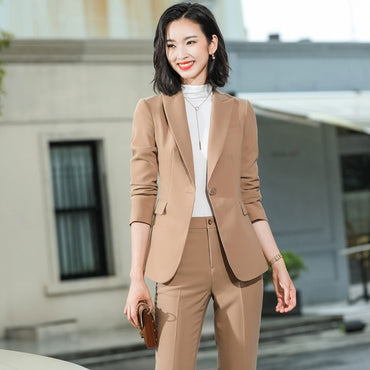 Beige Pink Khaki Apricot Coffee Black Blue S-5XL 2 Piece Set Women Pant Suit Office Lady OL Girl Jacket Blazer And Trousers