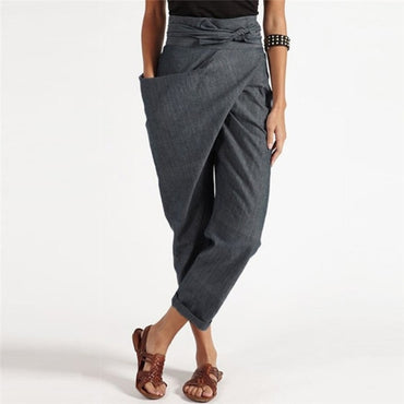 Women Harem Pants Trousers Boho Mid Waist Pants Women Solid Check Pants Baggy Wide Leg Casual Capris 2021